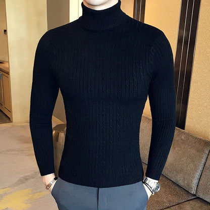 Men's Knitted Tight High Neck Sweater