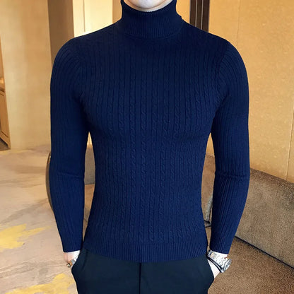 Men's Knitted Tight High Neck Sweater