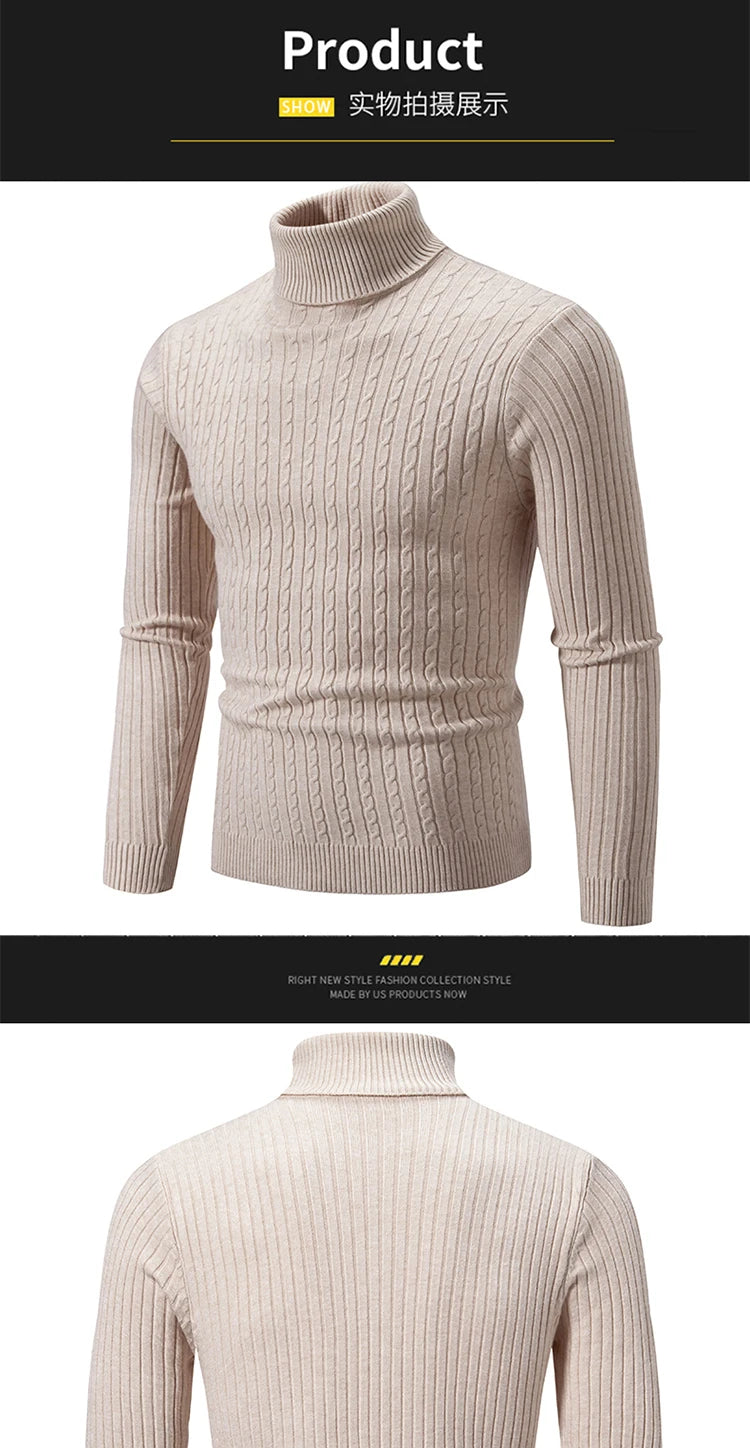 Men's Knitted Tight High Neck Sweater