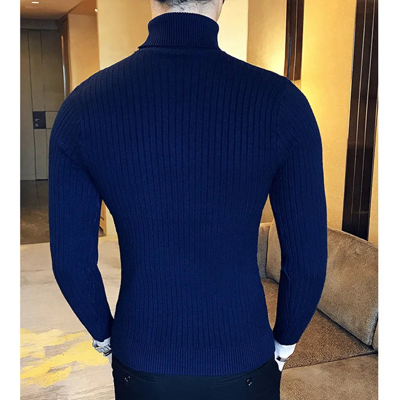 Men's Knitted Tight High Neck Sweater