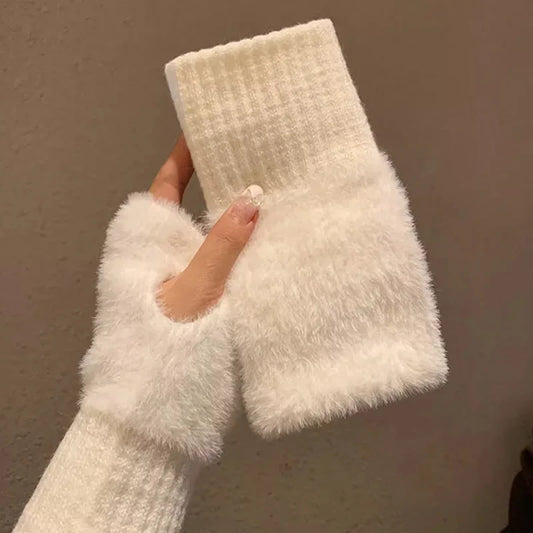 Mink Fleece Half Finger Gloves